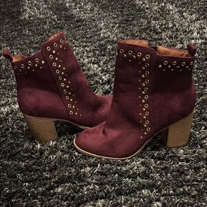Studded Burgundy Ankle Boots